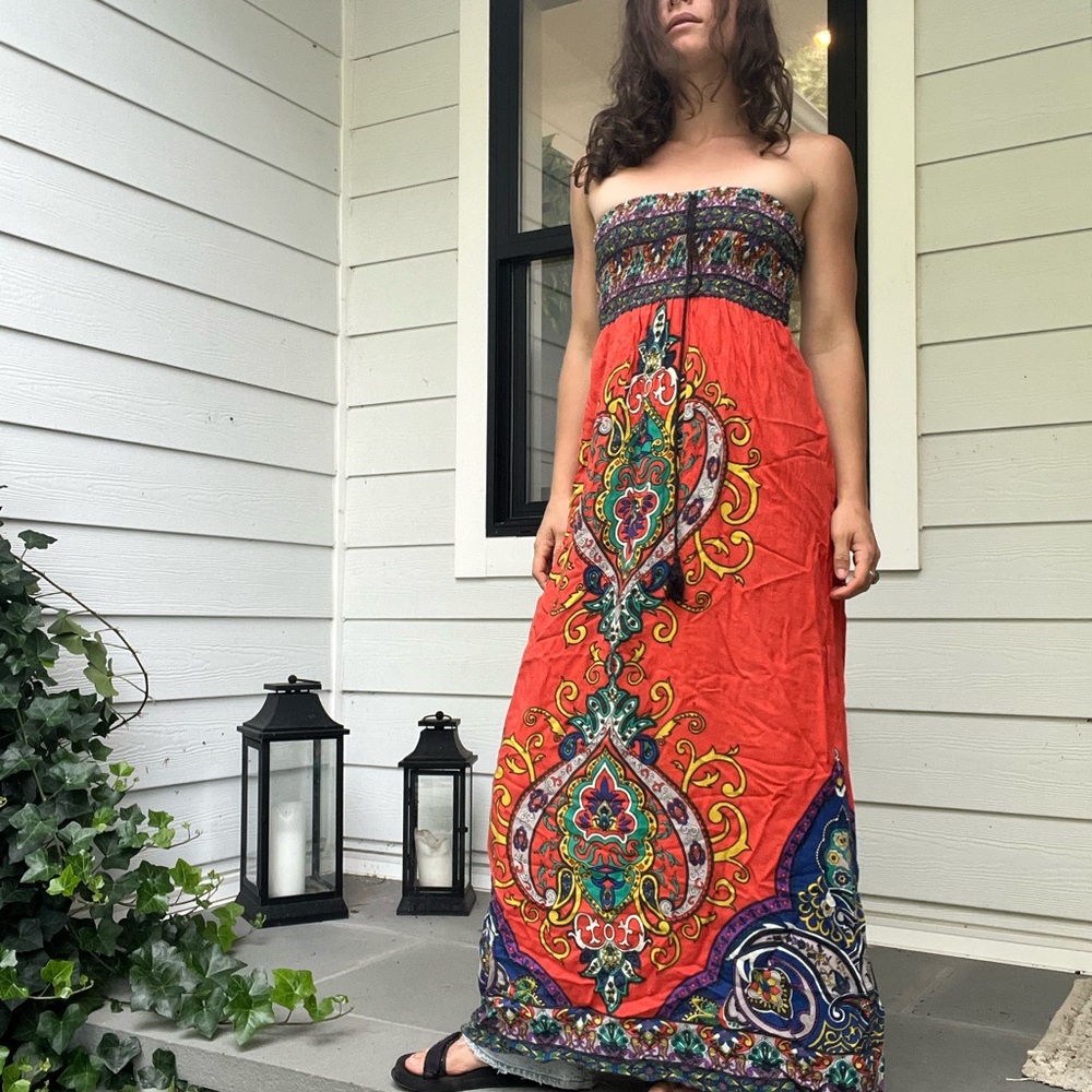 Bohemian Strapless Maxi Dress - Multicolor